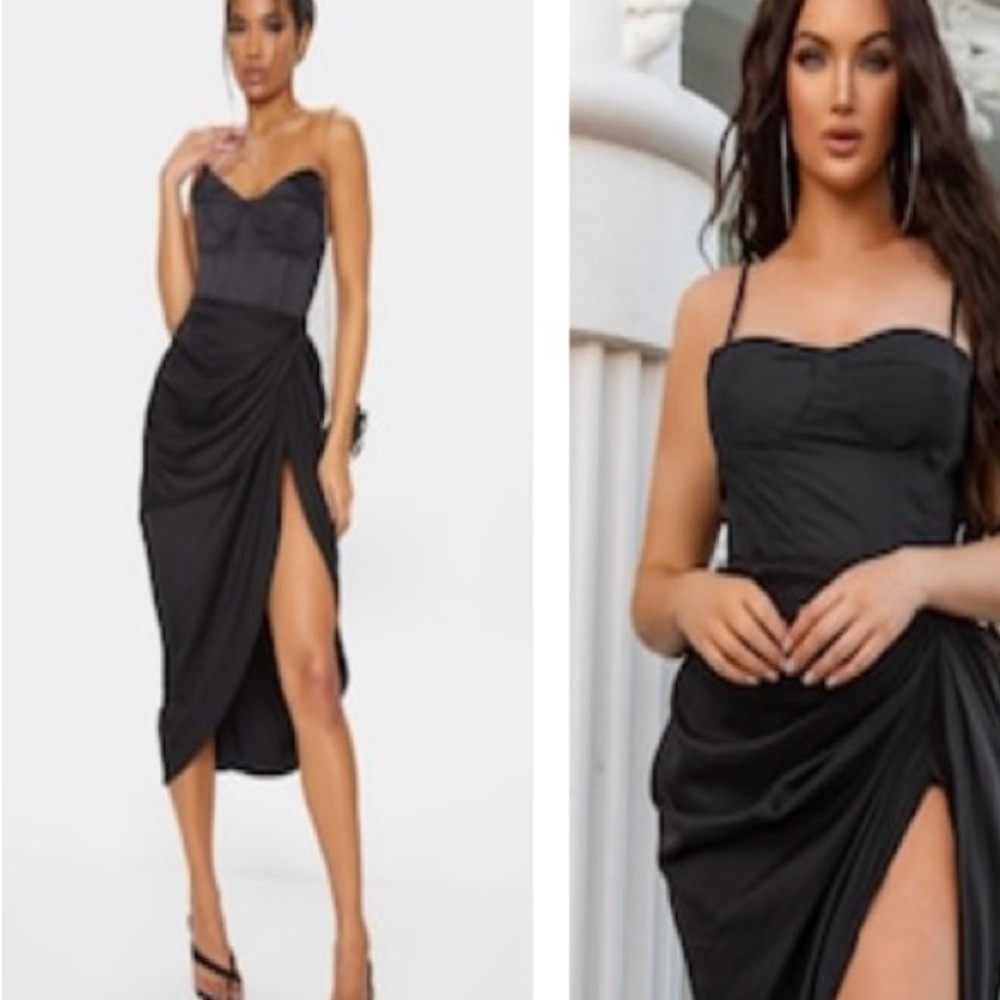 PLT black ruched midid open front skirt size 8 NWT